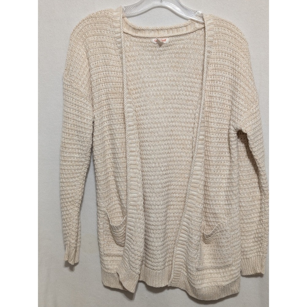 Cat & Jack Girls Cream Marled Open Front Cardigan Sweater Pockets Size L 10/12